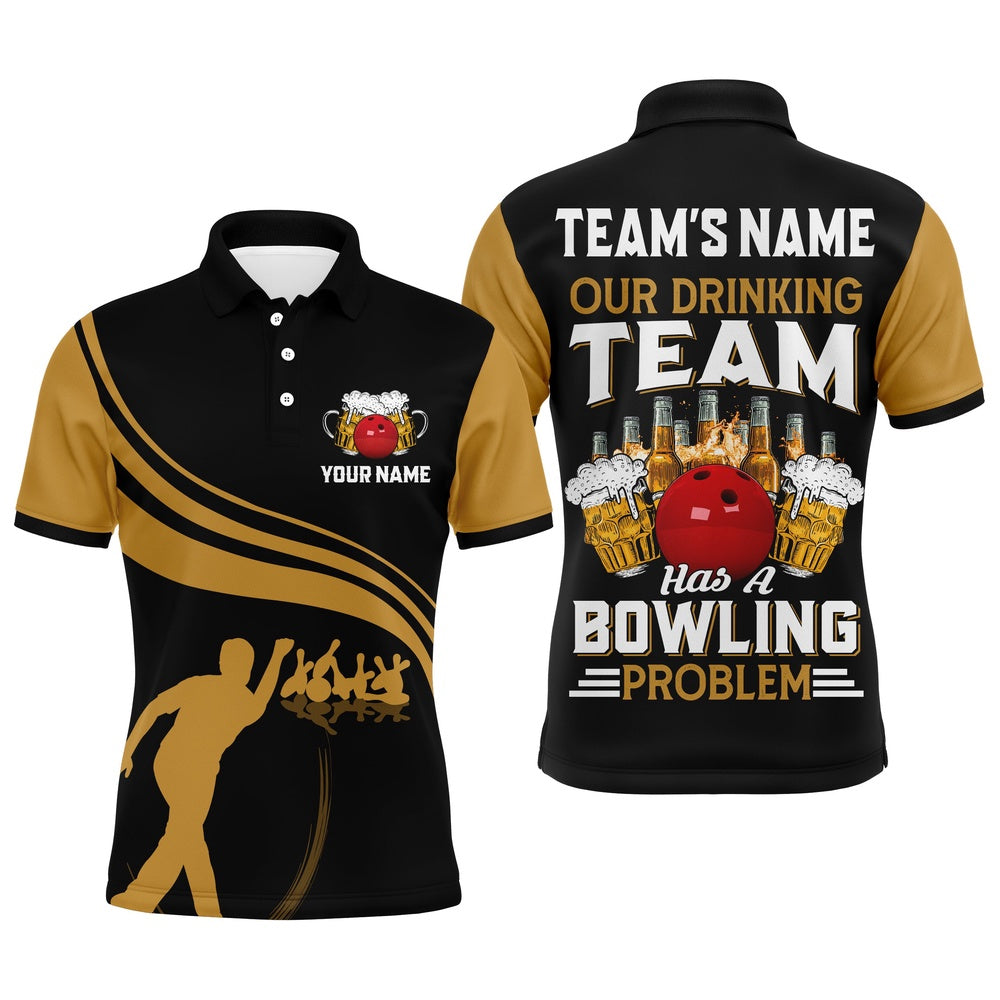 Custom Bowling Polo Shirts, Funny Bowling Shirt For Team Personalized Name Bowling Beer Lovers Vintage Bowler Jersey