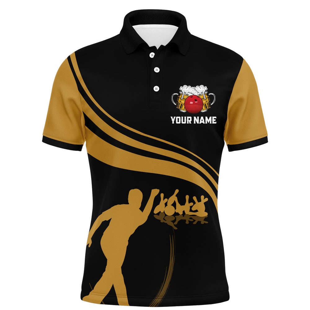 Custom Bowling Polo Shirts, Funny Bowling Shirt For Team Personalized Name Bowling Beer Lovers Vintage Bowler Jersey