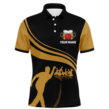 Custom Bowling Polo Shirts, Funny Bowling Shirt For Team Personalized Name Bowling Beer Lovers Vintage Bowler Jersey