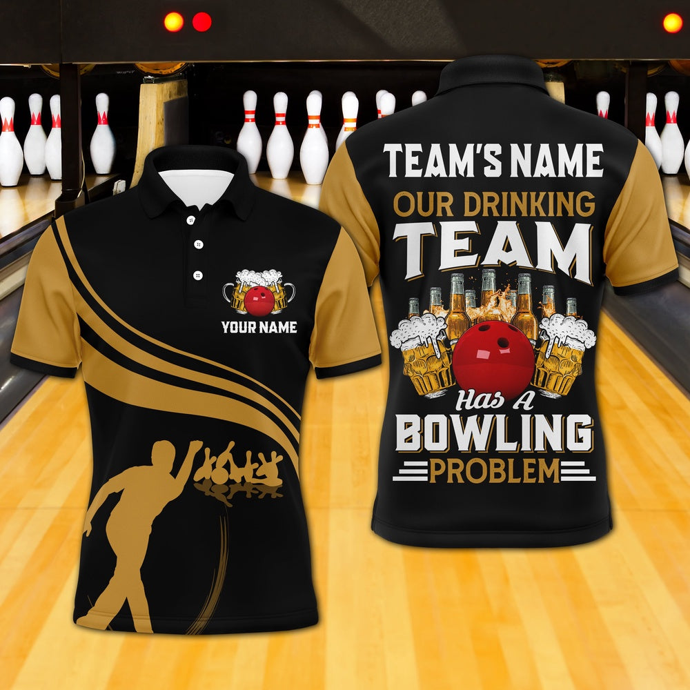 Custom Bowling Polo Shirts, Funny Bowling Shirt For Team Personalized Name Bowling Beer Lovers Vintage Bowler Jersey