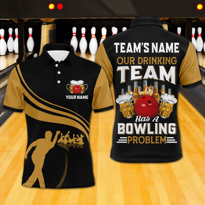 Custom Bowling Polo Shirts, Funny Bowling Shirt For Team Personalized Name Bowling Beer Lovers Vintage Bowler Jersey