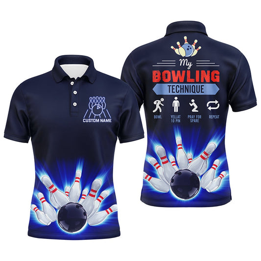 Custom Bowling Polo Shirts, Funny Bowling Technique Men Polo Shirt, Personalized Name Bowlers Jersey