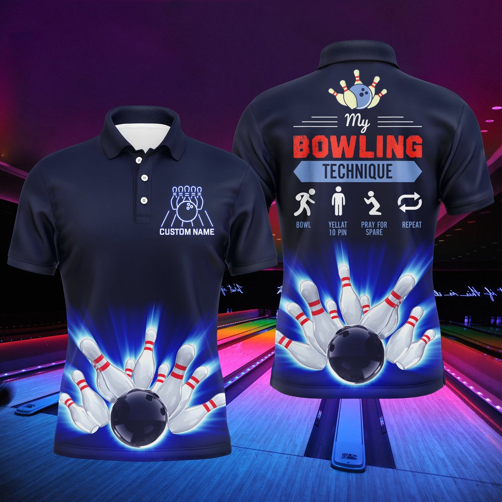Custom Bowling Polo Shirts, Funny Bowling Technique Men Polo Shirt, Personalized Name Bowlers Jersey