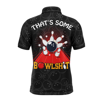 Custom Bowling Polo Shirts, Funny Flame Polo Bowling Shirt For Men, Custom Name Black Bowling Jersey Cool Bowlers Shirt