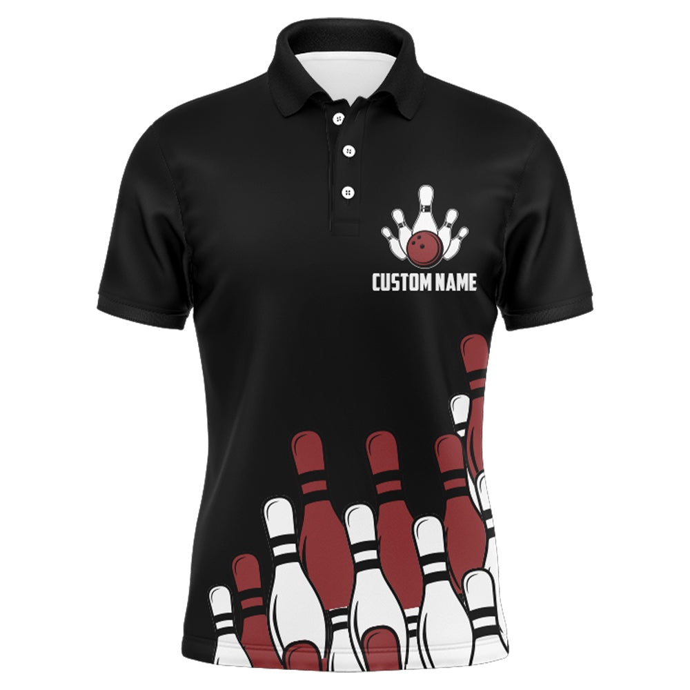 Custom Bowling Polo Shirts, Funny Flame Polo Bowling Shirt For Men, Custom Name Black Bowling Jersey Ten Pin Laughing