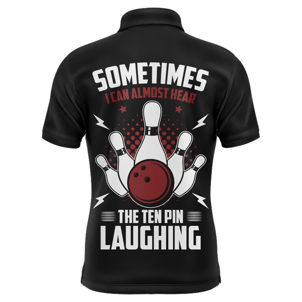 Custom Bowling Polo Shirts, Funny Flame Polo Bowling Shirt For Men, Custom Name Black Bowling Jersey Ten Pin Laughing