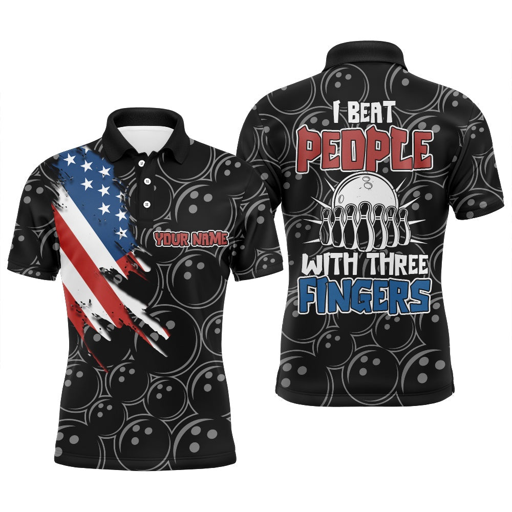 Custom Bowling Polo Shirts, Funny Men Bowling Shirt Personalized Polo Short Sleeve American Flag Bowler Jersey