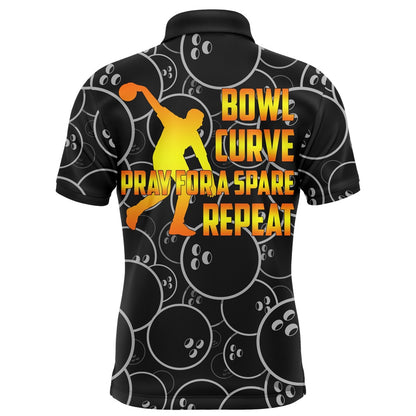 Custom Bowling Polo Shirts, Funny Men Polo Bowling Shirt, Bowl Curve Pray Repeat, Personalized Name Short Sleeves Bowlers Jersey