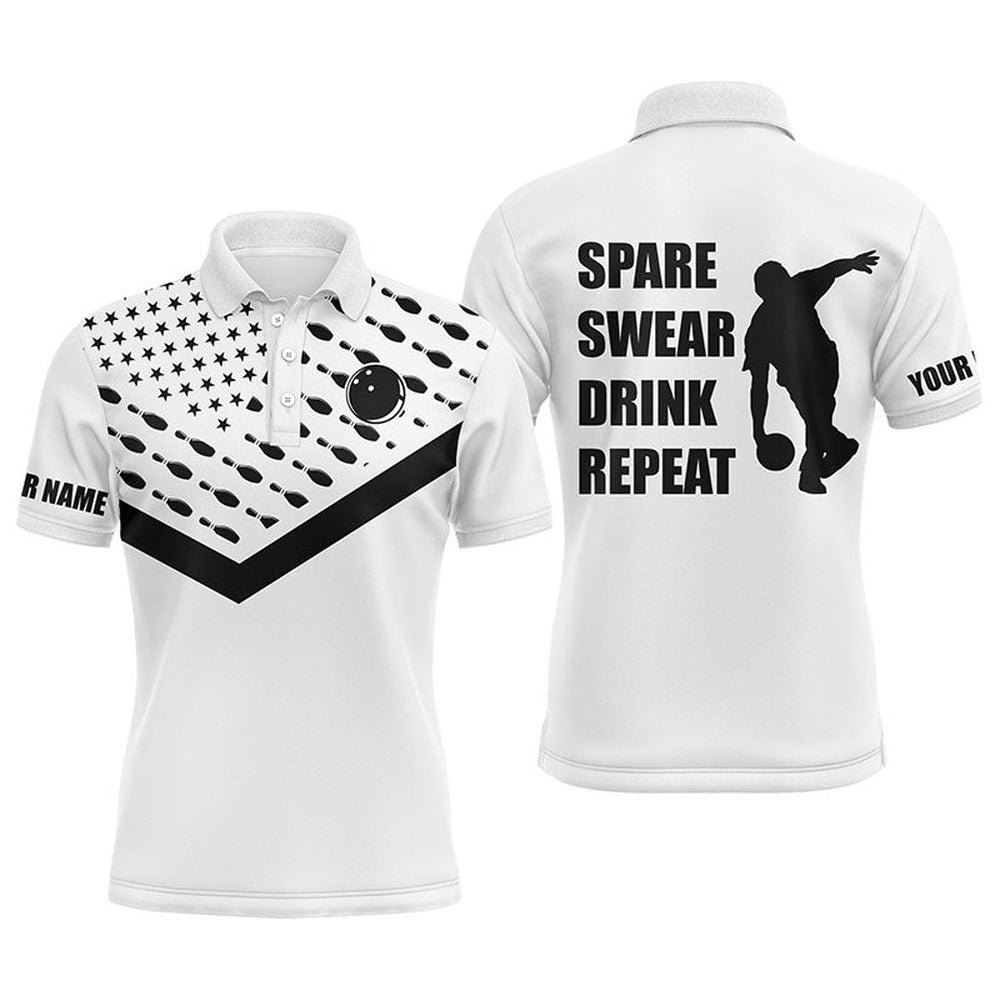 Custom Bowling Polo Shirts, Funny Men Polo Bowling Shirt, Personalized American Flag Bowling Short Sleeve Bowlers Jersey