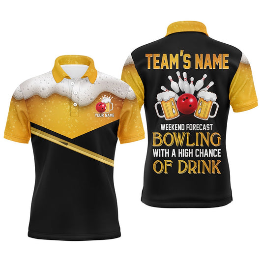 Custom Bowling Polo Shirts, Funny Men Polo Bowling Shirt Personalized Beer Lovers Men Bowlers Short Sleeve Polo