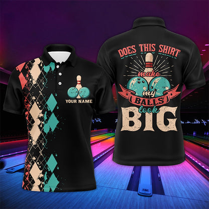 Custom Bowling Polo Shirts, Funny Men Polo Bowling Shirt, Personalized Bowlers Jersey Does This Shirt Make My Balls Look Big