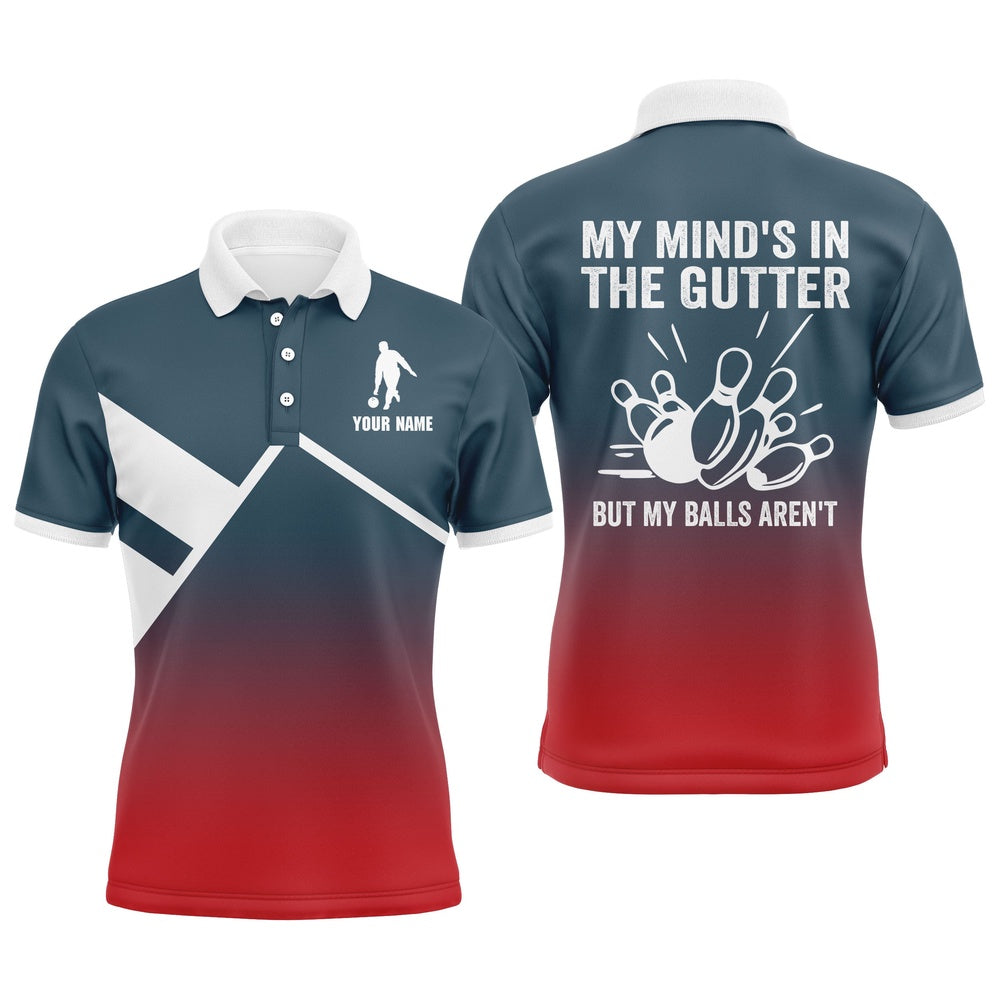 Custom Bowling Polo Shirts, Funny Men Polo Bowling Shirt Personalized My Mind'S In The Gutter Bowlers Jersey Short Sleeves