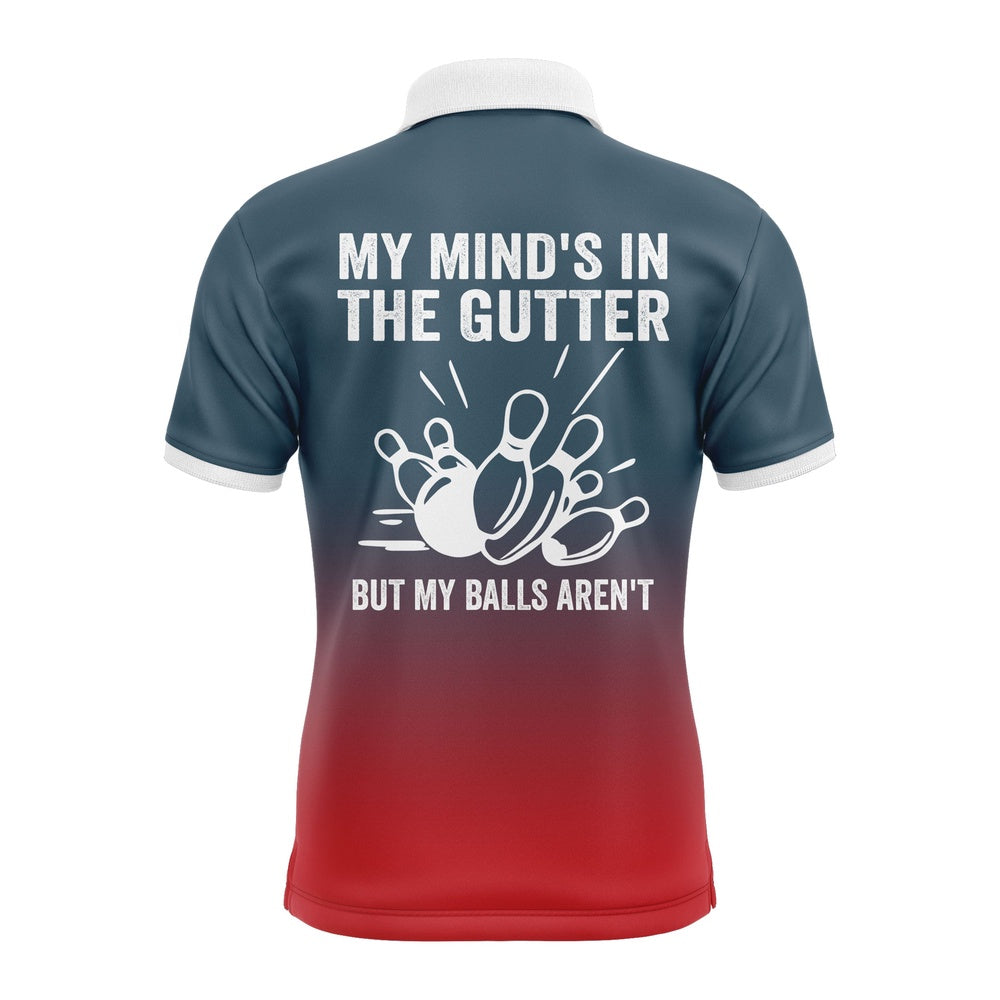 Custom Bowling Polo Shirts, Funny Men Polo Bowling Shirt Personalized My Mind'S In The Gutter Bowlers Jersey Short Sleeves