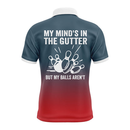 Custom Bowling Polo Shirts, Funny Men Polo Bowling Shirt Personalized My Mind'S In The Gutter Bowlers Jersey Short Sleeves