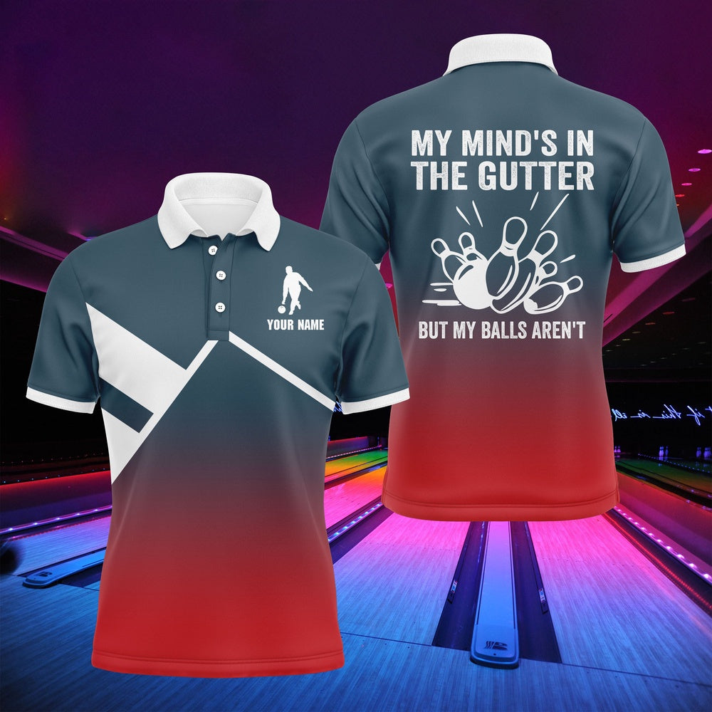 Custom Bowling Polo Shirts, Funny Men Polo Bowling Shirt Personalized My Mind'S In The Gutter Bowlers Jersey Short Sleeves