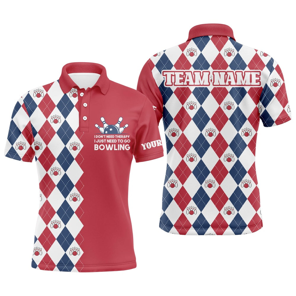 Custom Bowling Polo Shirts, Funny Men Polo Bowling Shirt, Personalized Name Argyle Bowling Pattern Bowler Team Jersey