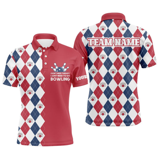 Custom Bowling Polo Shirts, Funny Men Polo Bowling Shirt, Personalized Name Argyle Bowling Pattern Bowler Team Jersey