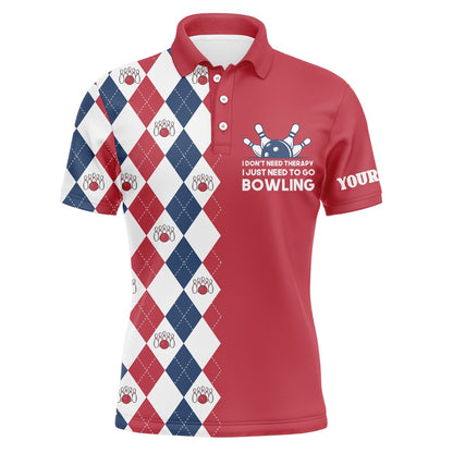 Custom Bowling Polo Shirts, Funny Men Polo Bowling Shirt, Personalized Name Argyle Bowling Pattern Bowler Team Jersey