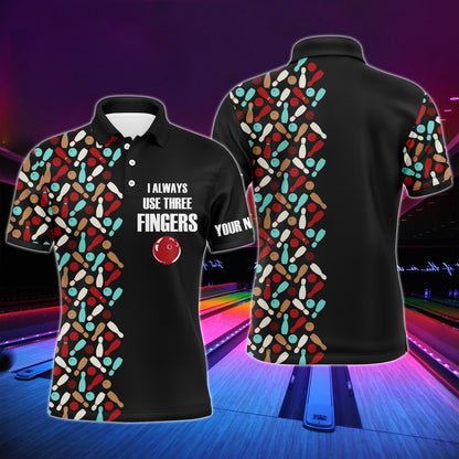 Custom Bowling Polo Shirts, Funny Men Polo Bowling Shirt Personalized Short Sleeve Polo For Men Bowlers Aways Use Three Fingers