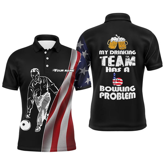 Custom Bowling Polo Shirts, Funny Men Polo Bowling Shirt, Personalized Team Bowlers Jersey American Flag Beer Lovers