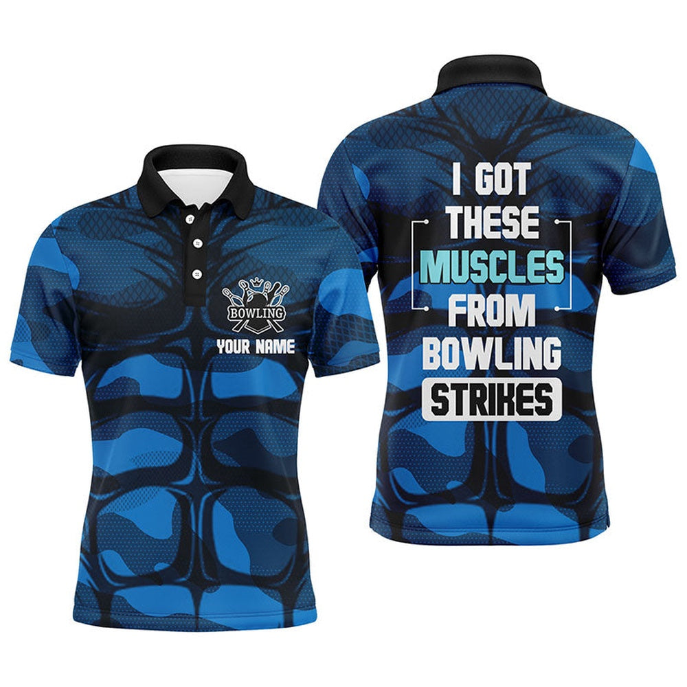 Custom Bowling Polo Shirts, Funny Muscle Men Polo Bowling Shirt Personalized Short Sleeve Bowlers Jersey
