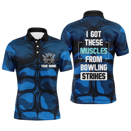 Custom Bowling Polo Shirts, Funny Muscle Men Polo Bowling Shirt Personalized Short Sleeve Bowlers Jersey