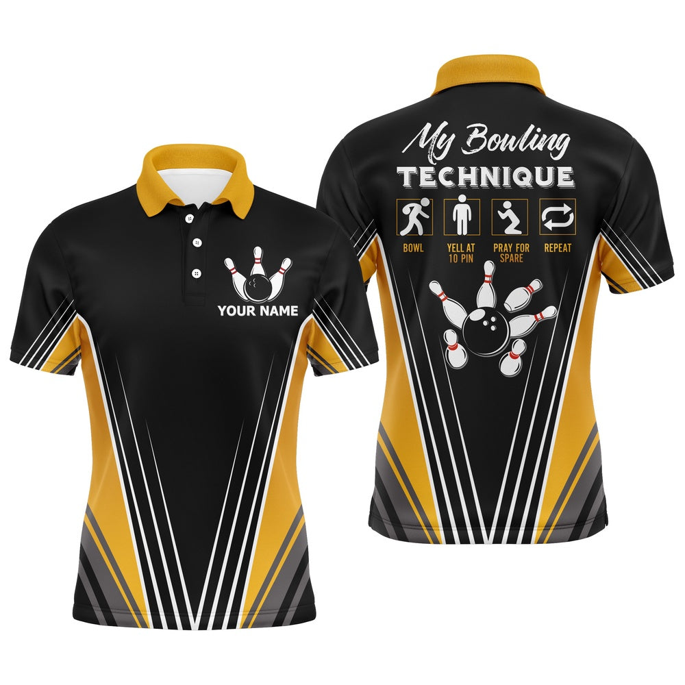 Custom Bowling Polo Shirts, Funny Polo Bowling Shirt For Men Personalized Name Bowling Technique Vintage Bowler Jersey
