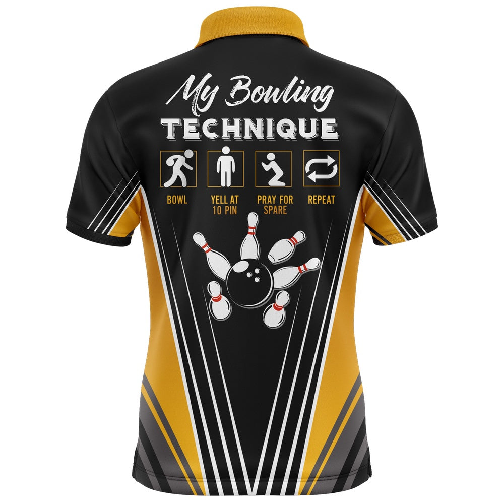 Custom Bowling Polo Shirts, Funny Polo Bowling Shirt For Men Personalized Name Bowling Technique Vintage Bowler Jersey