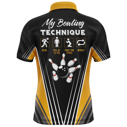 Custom Bowling Polo Shirts, Funny Polo Bowling Shirt For Men Personalized Name Bowling Technique Vintage Bowler Jersey