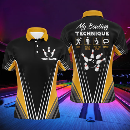 Custom Bowling Polo Shirts, Funny Polo Bowling Shirt For Men Personalized Name Bowling Technique Vintage Bowler Jersey