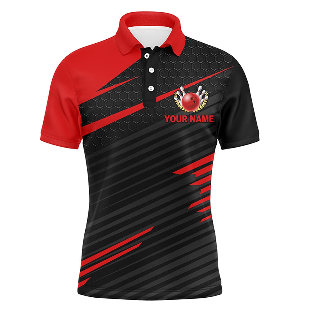 Custom Bowling Polo Shirts, Funny Polo Bowling Shirt For Men, Red & Black Custom Bowling Jersey, Fingers And A Thumb