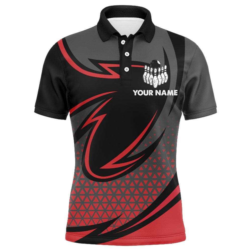 Custom Bowling Polo Shirts, Funny Polo Bowling Shirt For Men, Red & Black Custom Bowling Jersey, No Crying Lots Of Swearing