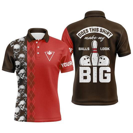 Custom Bowling Polo Shirts, Funny Red Skull Bowling Polo Shirt For Men Custom Name Does This Shirt Make My Balls Look Big