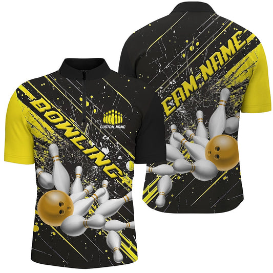 Custom Bowling Polo Shirts, Gold Strike Bowling Custom Team Shirts For Men And Women, Bowling League Outfits For Bowlers
