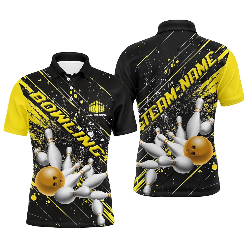Custom Bowling Polo Shirts, Gold Strike Bowling Custom Team Shirts For Men And Women, Bowling League Outfits For Bowlers