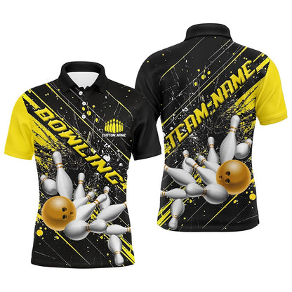 Custom Bowling Polo Shirts, Gold Strike Bowling Custom Team Shirts For Men And Women, Bowling League Outfits For Bowlers