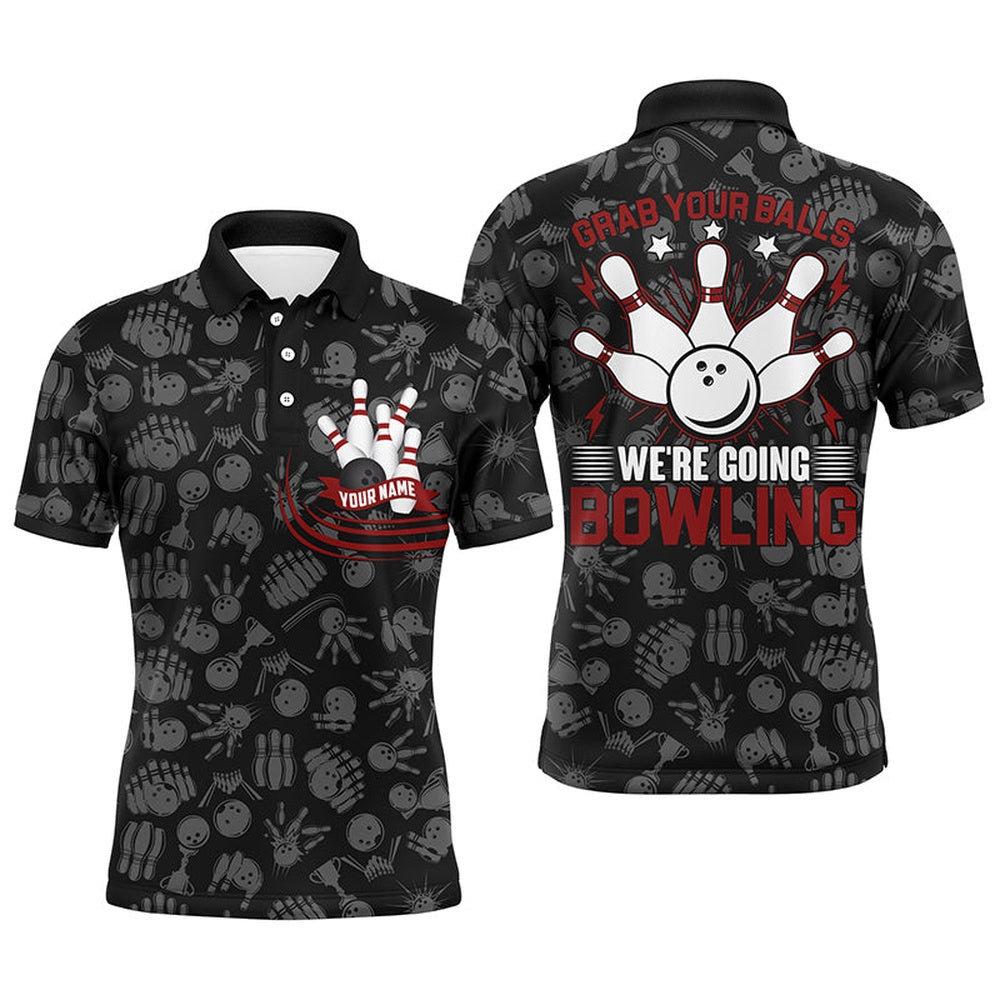 Custom Bowling Polo Shirts, Grab Your Balls Funny Men Polo Bowling Shirt, Personalized Short Sleeves Bowlers Jersey