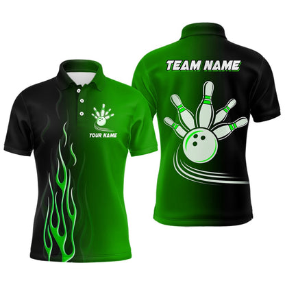 Custom Bowling Polo Shirts, Gradient Black Green Bowling League Jerseys Custom Bowling Shirt For Men, Gifts For Bowling Team