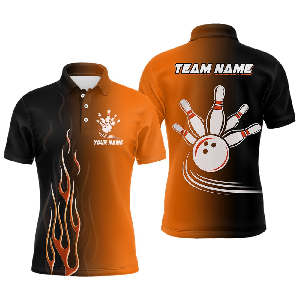 Custom Bowling Polo Shirts, Gradient Orange Black Bowling League Jerseys Custom Bowling Shirt For Men, Gifts For Bowling Team
