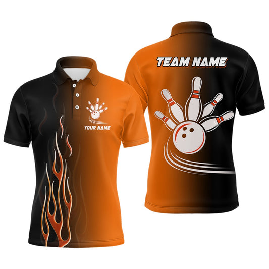 Custom Bowling Polo Shirts, Gradient Orange Black Bowling League Jerseys Custom Bowling Shirt For Men, Gifts For Bowling Team