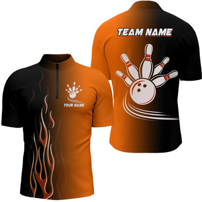 Custom Bowling Polo Shirts, Gradient Orange Black Bowling League Jerseys Custom Bowling Shirt For Men, Gifts For Bowling Team