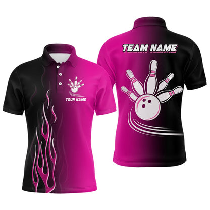 Custom Bowling Polo Shirts, Gradient Pink & Black Bowling League Jerseys Custom Bowling Shirt For Men, Gifts For Bowling Team