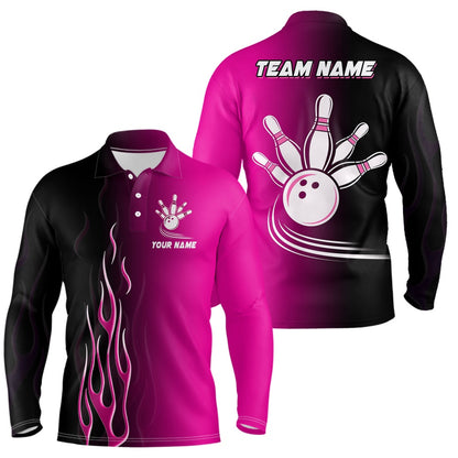 Custom Bowling Polo Shirts, Gradient Pink & Black Bowling League Jerseys Custom Bowling Shirt For Men, Gifts For Bowling Team