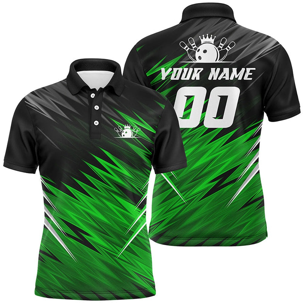 Custom Bowling Polo Shirts, Green And Black Men Short Sleeve Polo Shirts Custom Bowling Shirts For Men, Team Bowling Jerseys Bowler