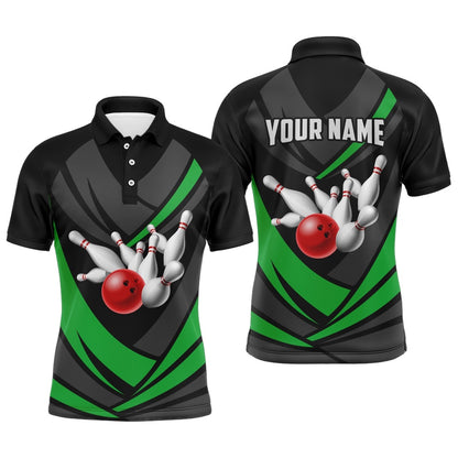 Custom Bowling Polo Shirts, Green Bowling Polo Shirts For Men Bowling Team League Jersey Custom Bowling Shirts
