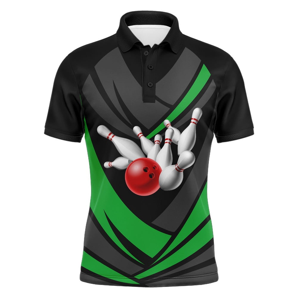 Custom Bowling Polo Shirts, Green Bowling Polo Shirts For Men Bowling Team League Jersey Custom Bowling Shirts