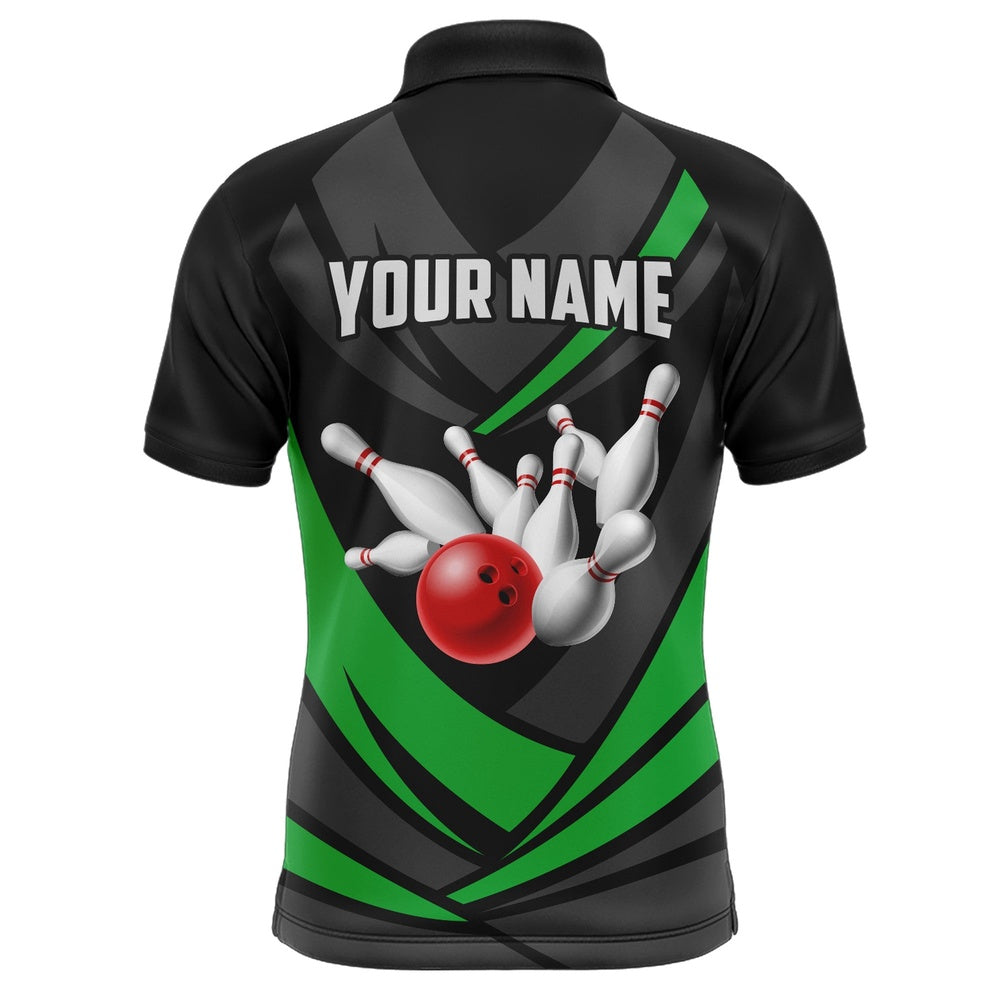 Custom Bowling Polo Shirts, Green Bowling Polo Shirts For Men Bowling Team League Jersey Custom Bowling Shirts