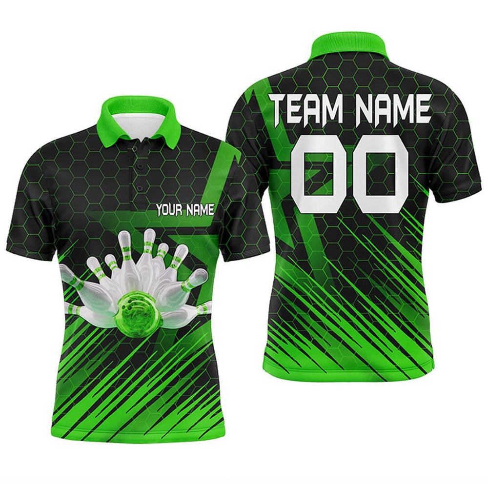 Custom Bowling Polo Shirts, Green Bowling Shirt For Men Custom Polo Bowling Jersey Bowling Team Shirt For Men