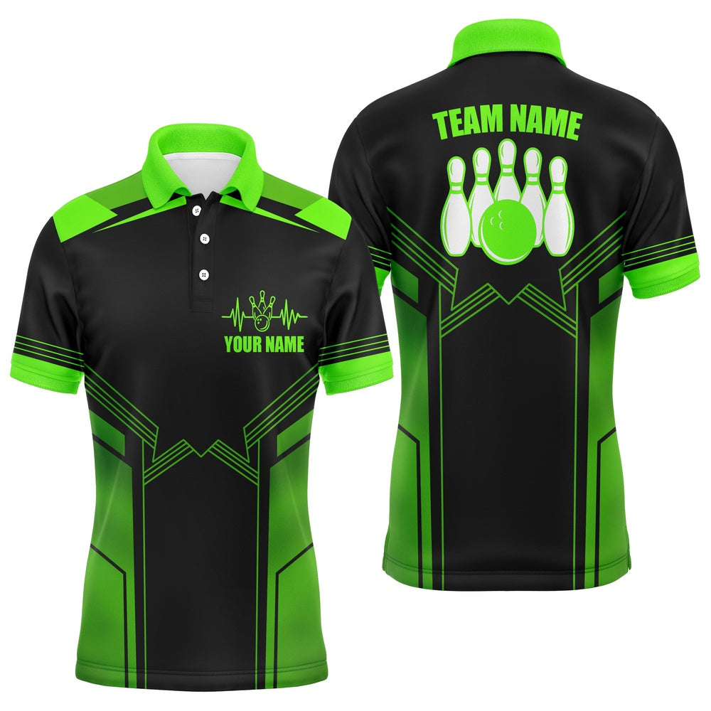 Custom Bowling Polo Shirts, Green Bowling Shirt For Men Custom Polo Bowling Jersey With Name Men'S Bowling Team Shirt