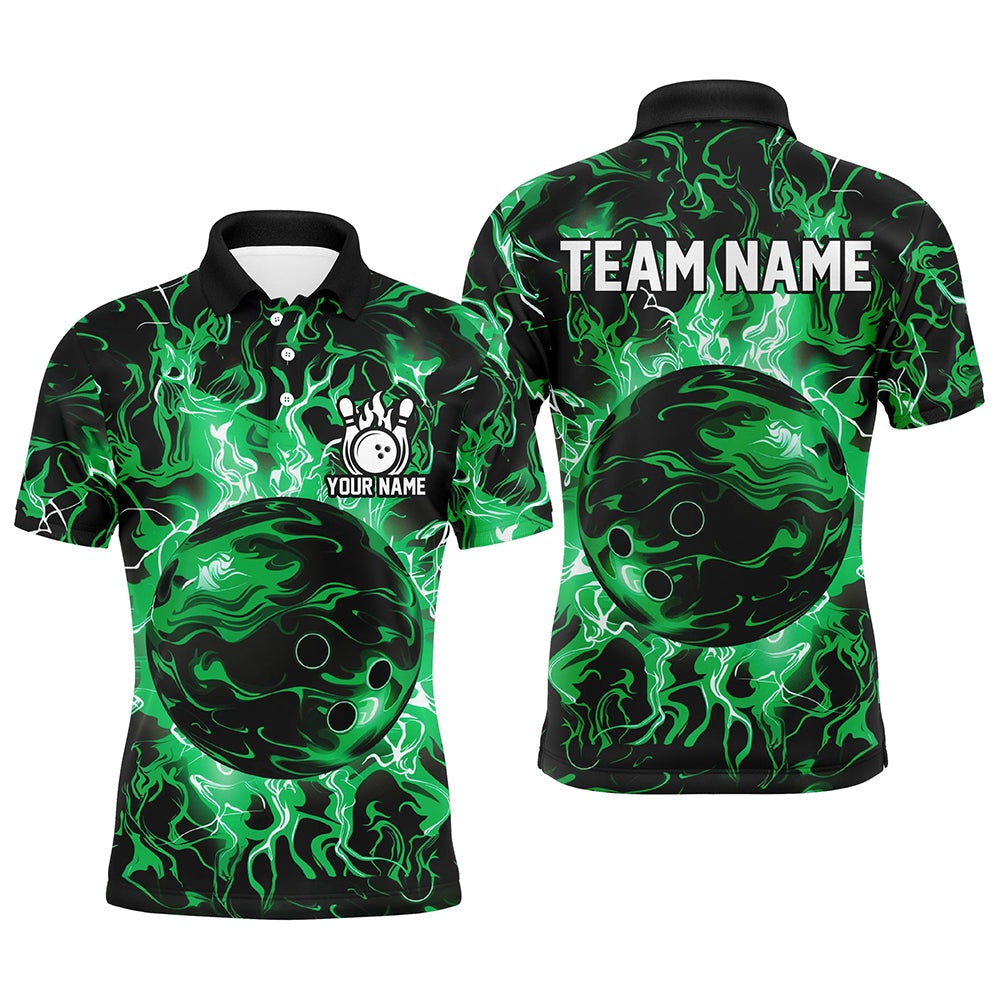 Custom Bowling Polo Shirts, Green Camo Bowling Ball Mens Bowling Shirts Custom Bowling Jerseys, Bowl Gifts For Men